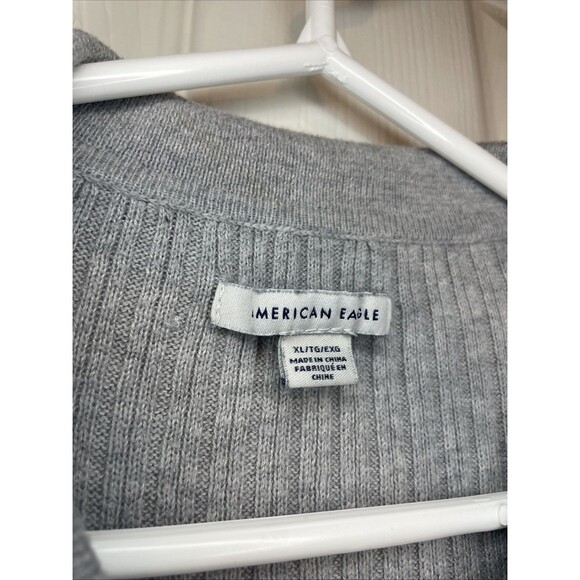 American Eagle Ribbed Knit Polo XL Gray Collared Short Sleeve Sweater Y2K Preppy - Picture 3 of 8